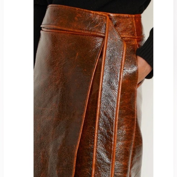 BRANDON MAXWELL Evelyn Belted Coated Wool Mahogany Glaze Skirt Size 8 NWT - Picture 6 of 16